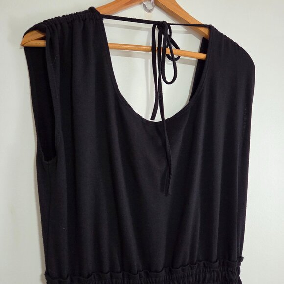 EUC MAX STUDIO BLACK DOUBLE SCOOP NECK MUSCLE SLEEVE STYLE JUMPSUIT SIZE M - Picture 4 of 16
